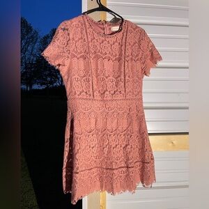 Pink Lace Short Sleeve Dress